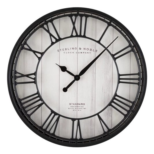 & Grill Numerals Round Raised Homes 20" Roman and Analog Wall Clock White Gardens Better Black